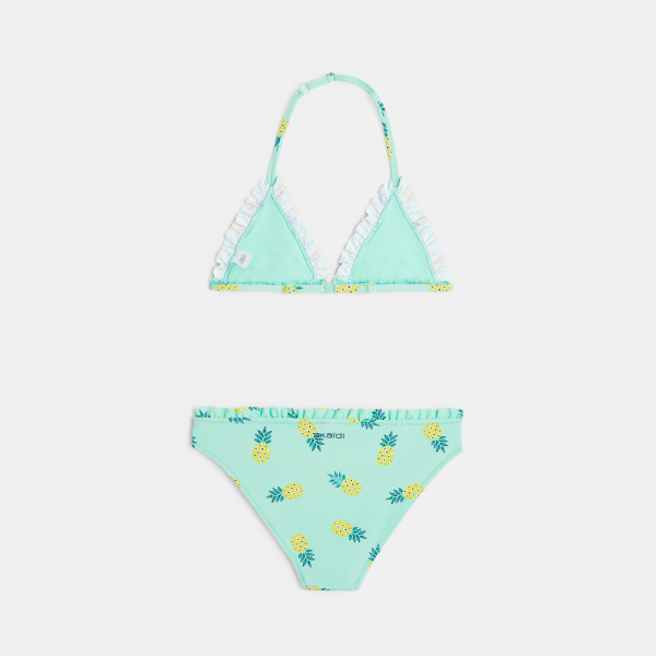 مايوه للسباحة من قطعتين، باللون الأخضر ومُزيَّن برسمة الأناناس، للفتيات